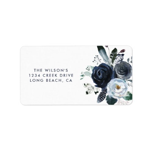 Rustic Navy Peony Watercolor Flowers Label - Elegant navy and white labels featuring a trendy white background that can be changed to any color, rustic boho blue watercolor flowers, name and address. You will find matching items further down the page, if however you can't find what you looking for please contact me.