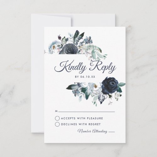 Rustic Navy Peony Watercolor Wedding RSVP - Elegant navy wedding response cards featuring a trendy white background that can be changed to any color, rustic boho blue watercolor flowers, and a wedding rsvp template. You will find matching items further down the page, if however you can't find what you looking for please contact me.