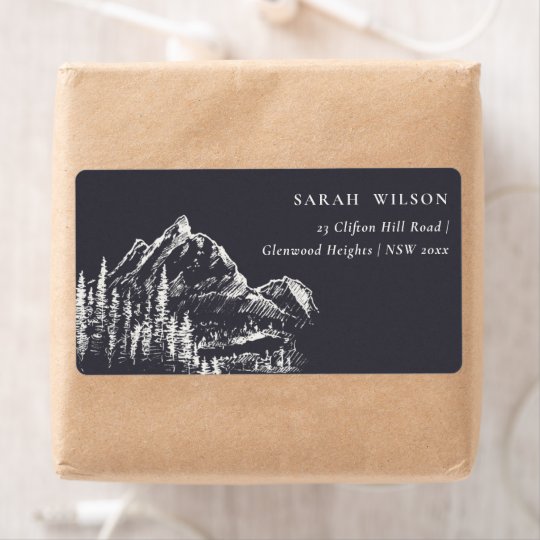 Rustic Navy Pine Woods Mountain Sketch Address Label