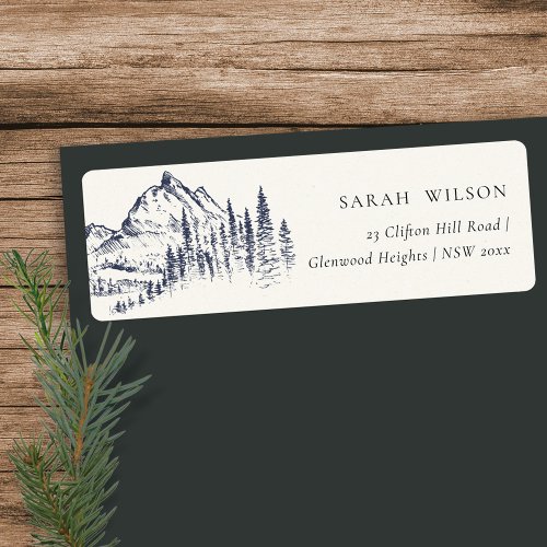 Rustic Navy Pine Woods Mountain Sketch Address Label