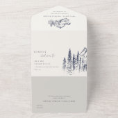 Rustic Navy Pine Woods Mountain Sketch Wedding All In One Invitation (Outside)