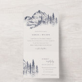Rustic Navy Pine Woods Mountain Sketch Wedding All In One Invitation (Inside)