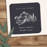 Rustic Navy Pine Woods Mountain Sketch Wedding Square Sticker<br><div class="desc">For any further customisation or any other matching items,  please feel free to contact me at yellowfebstudio@gmail.com</div>