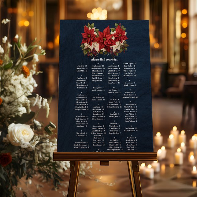 Rustic Navy Poinsettia Floral Christmas Wedding Foam Board (Creator Uploaded)