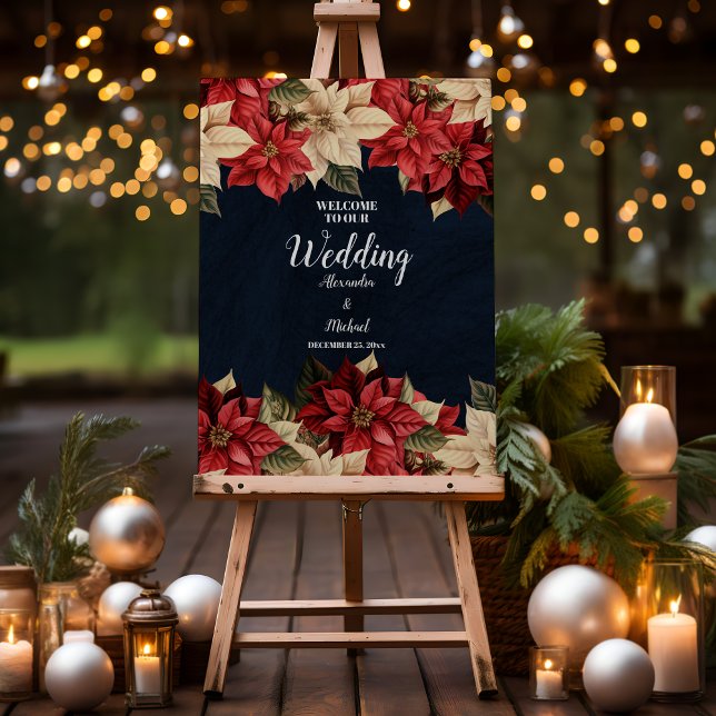 Rustic Navy Poinsettia Floral Christmas Wedding Foam Board (Creator Uploaded)
