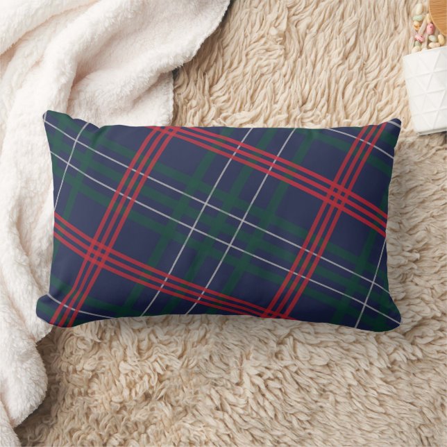 Rustic Navy Red Green Diagonal Plaid Christmas Lumbar Pillow (Blanket)