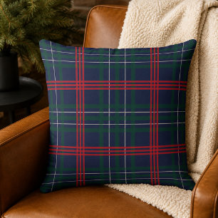 Rustic Navy Red Green Tartan Plaid Christmas Throw Pillow