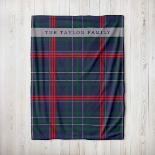 Rustic Navy Red Green Tartan Plaid Personalized Fleece Blanket
