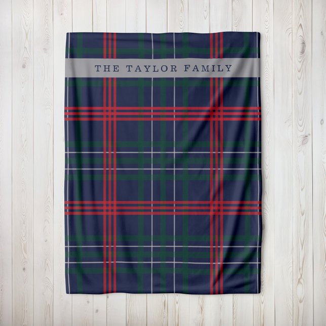 Rustic Navy Red Green Tartan Plaid Personalized Fleece Blanket (Creator Uploaded)