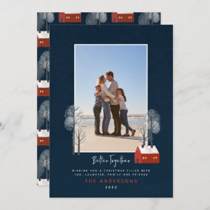 Rustic navy red scandi traditional photo Christmas Announcement