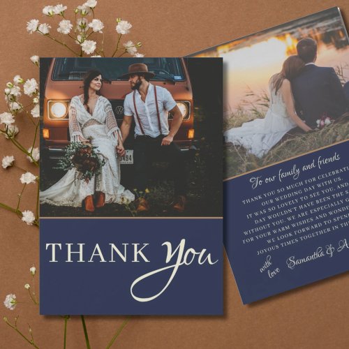 Rustic Navy String Lights Wedding Thank you