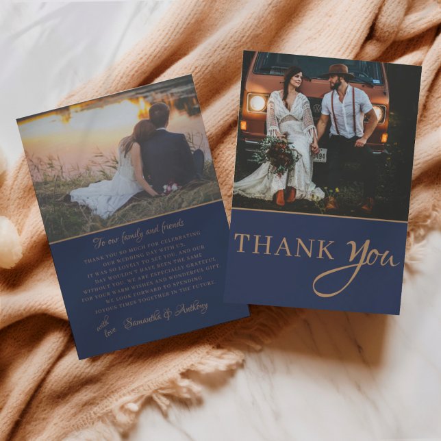 Rustic Navy String Lights Wedding Thank you Card (Creator Uploaded)