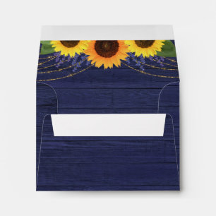 Rustic Navy Sunflower RSVP Card Return Address Envelope