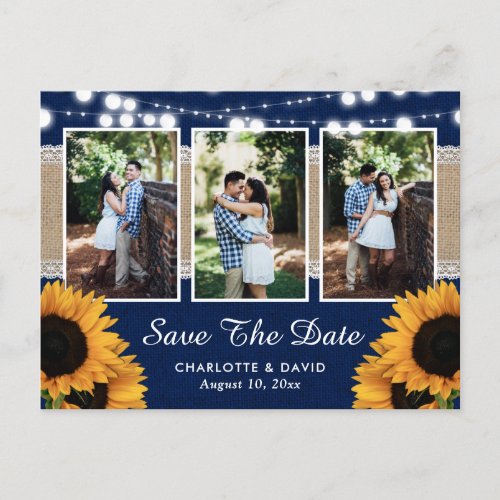 Rustic Navy Sunflower Save The Date Photo Postcard