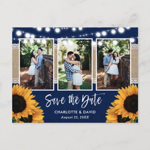 Rustic Navy Sunflower Save The Date Photo Postcard