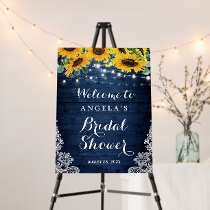Rustic Navy Sunflower String Lights Bridal Shower Foam Board