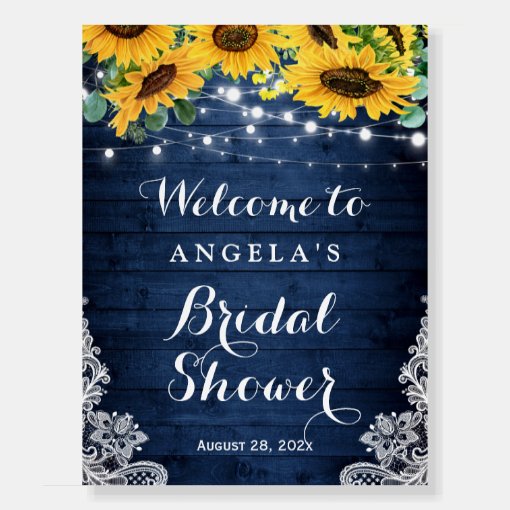 Rustic Navy Sunflower String Lights Bridal Shower Foam Board | Zazzle