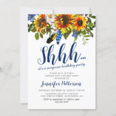 Rustic Navy Sunflower Surprise Birthday Party Invitation (Front)