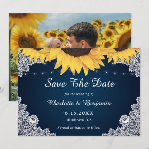 Rustic Navy Sunflower Wedding Photo Save The Date