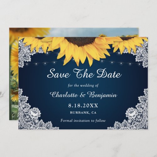 Rustic Navy Sunflower Wedding Photo Save The Date