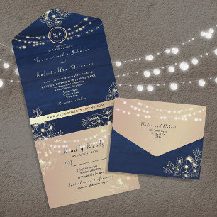 Rustic Navy Wedding All-in-One Invite