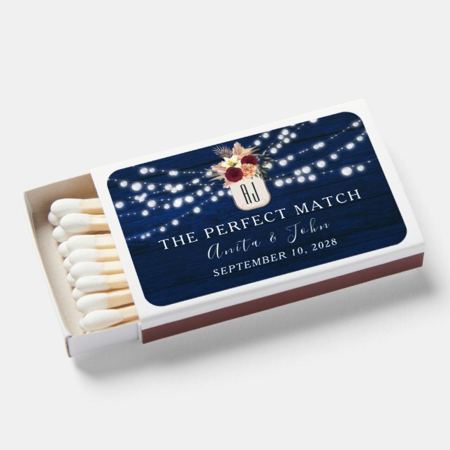 Rustic Navy Wedding Favor Matchboxes (Front Open)