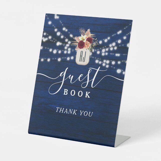 Rustic Navy Wedding Guest Book Sign (Front)