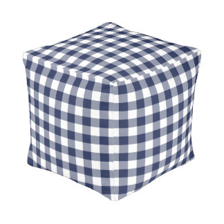 Rustic Navy White Buffalo Check Pattern Pouf
