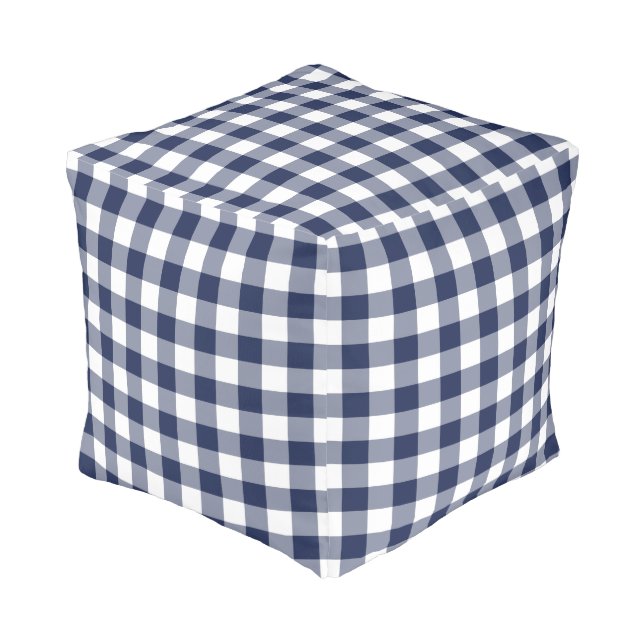 Rustic Navy White Buffalo Check Pattern Pouf (Angled Front)
