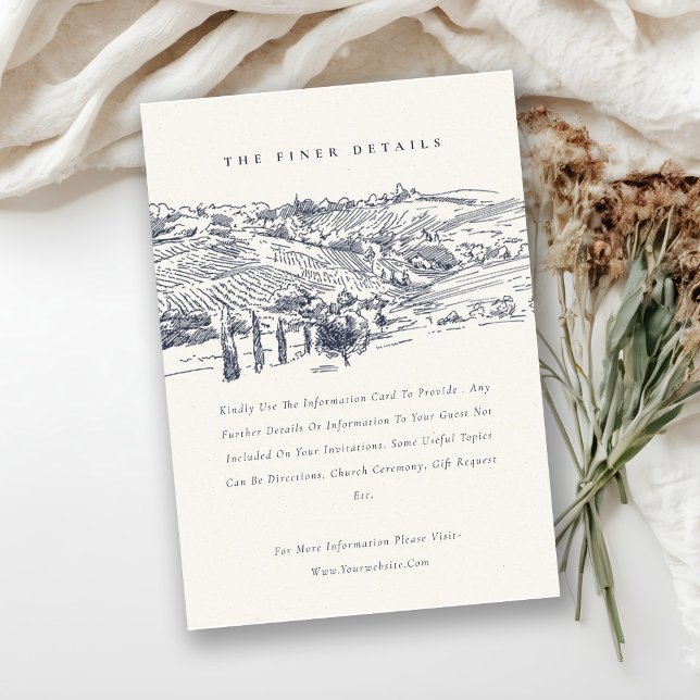 Rustic Navy Winery Mountain Sketch Wedding Detail Enclosure Card (Creator Uploaded)
