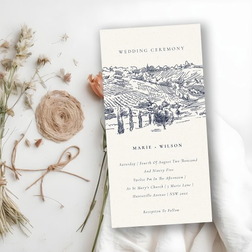 Rustic Navy Winery Mountain Sketch Wedding Invite