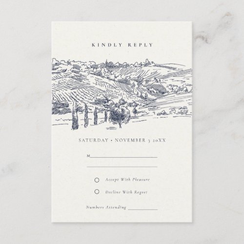 Rustic Navy Winery Mountain Sketch Wedding RSVP Enclosure Card