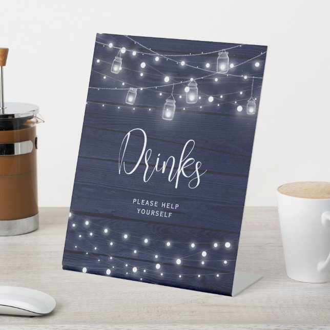 Rustic Navy Wood Mason Jars Drinks Pedestal Sign (In SItu)