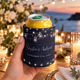 Rustic Navy Wood Mason Jars Lights Wedding Can Cooler