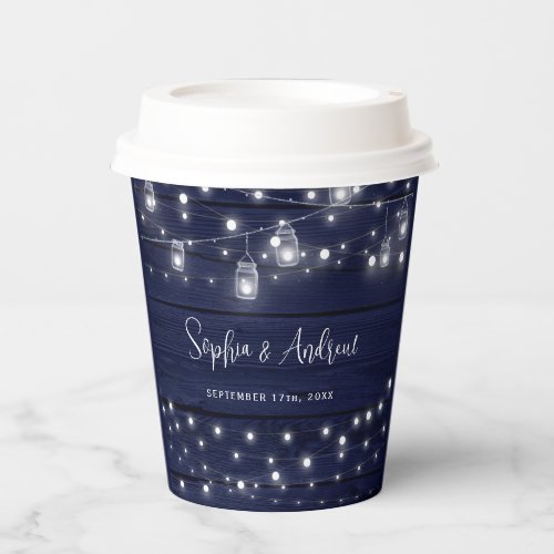 Rustic Navy Wood Mason Jars Lights Wedding