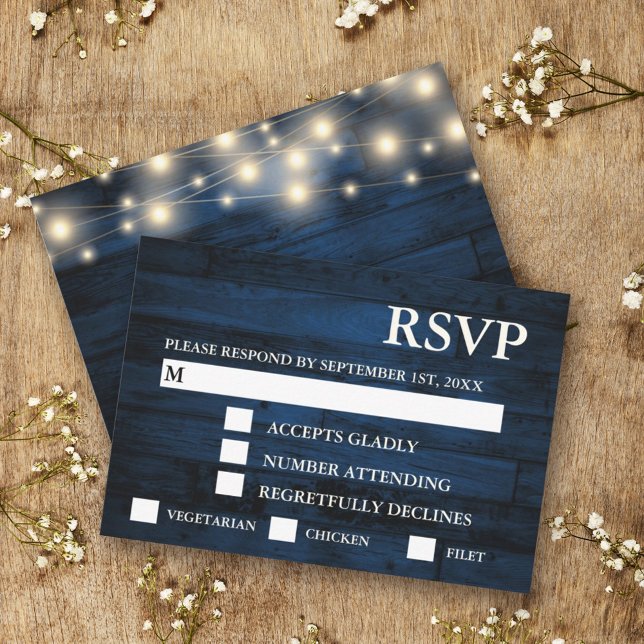 Rustic Navy Wood String Lights RSVP Meal Choice (Creator Uploaded)