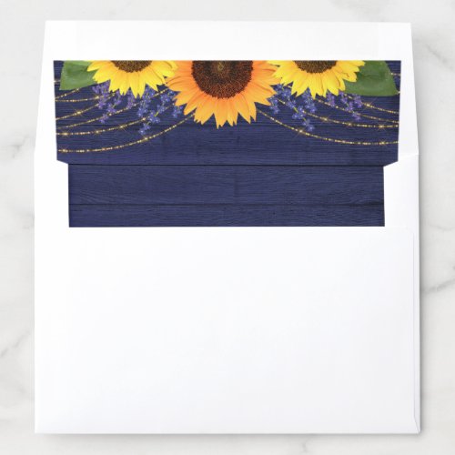 Rustic Navy Wood String Lights Sunflower Wedding Envelope Liner