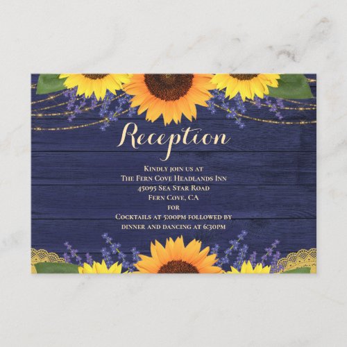 Rustic Navy Wood Sunflowers Wedding Reception Enclosure Card