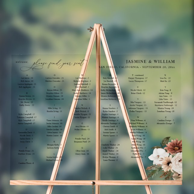 Rustic Ne Boho Floral Alphabetical Seating Chart S (Neutral)
