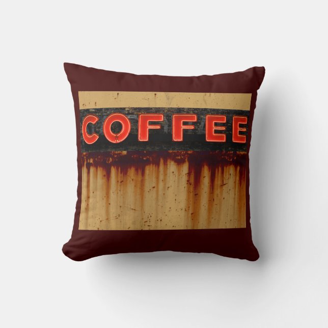 Rustic Neon Coffee Sign Throw Pillow (Front)
