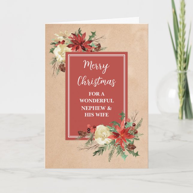 Rustic Nephew and His Wife Law Merry Christmas Card (Front)