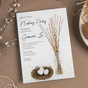 Rustic Nesting Party White Eggs Baby Shower Invitation