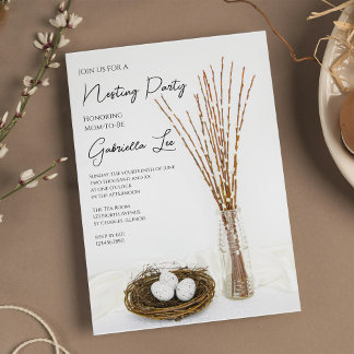 Rustic Nesting Party White Eggs Baby Shower Invitation