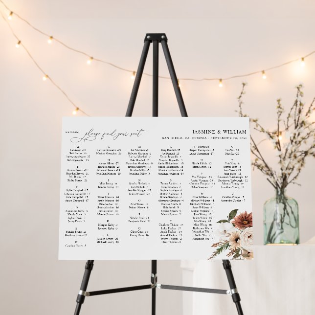 Rustic Neu Boho Floral Alphabetical Seating ChartS Foam Board (In Situ (Stand))