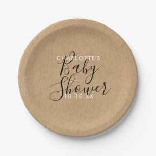 Rustic Neutral Baby Shower Elegant Script Paper Plates