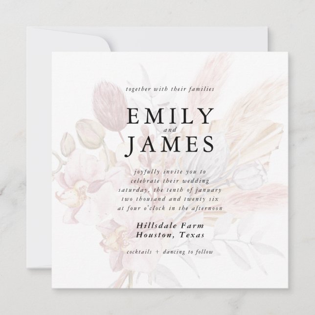 Rustic Neutral Beige Boho Floral Wedding Invitation (Front)