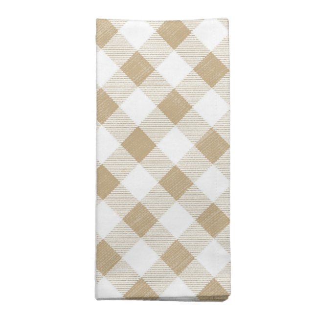 Rustic Neutral Beige Gingham Buffalo Plaid  Cloth Napkin (Folded)
