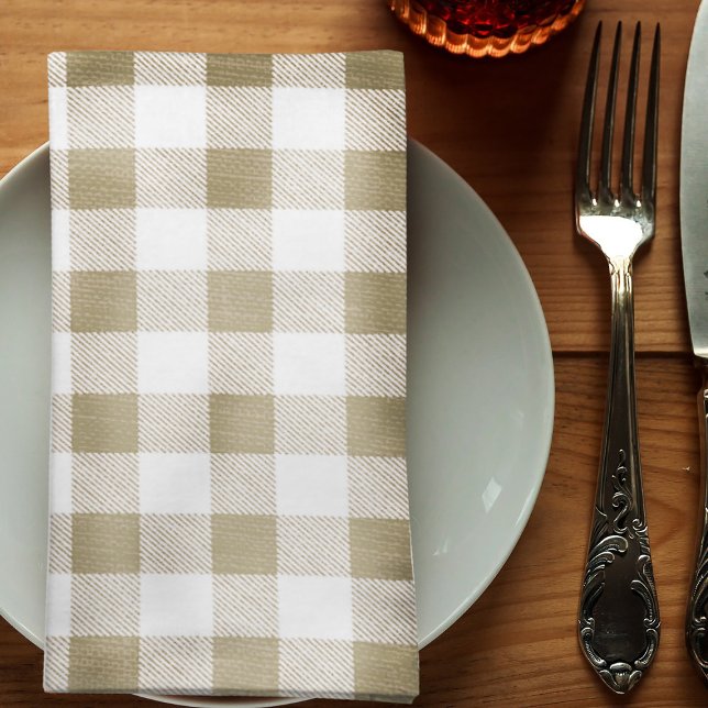 Rustic Neutral Beige Gingham Buffalo Plaid Cloth Napkin (Creator Uploaded)