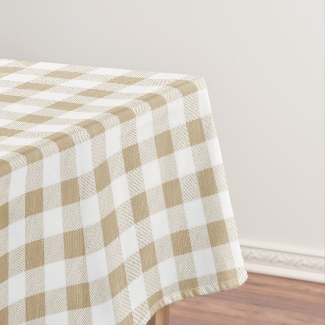 Rustic Neutral Beige Gingham Buffalo Plaid  Tablecloth (In Situ)