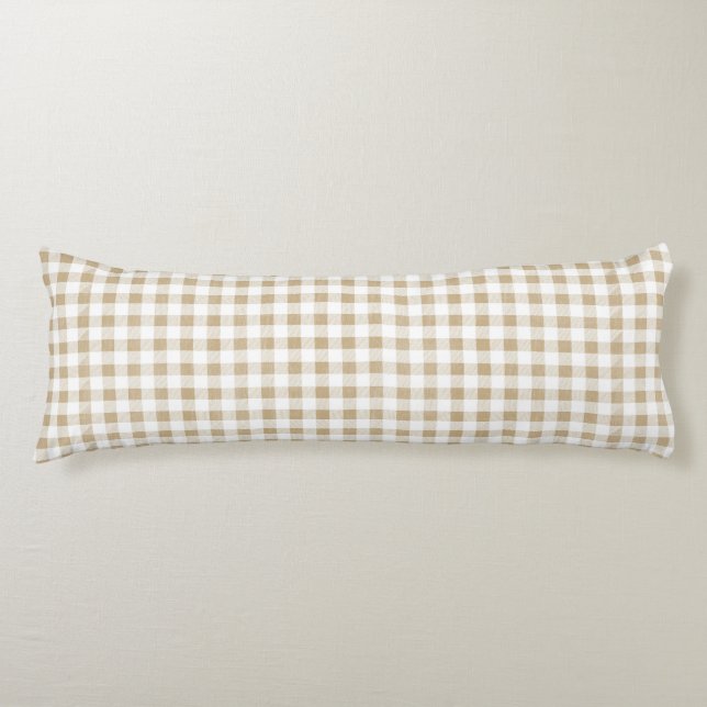 Rustic Neutral Beige Gingham Plaid  Body Pillow (Front)